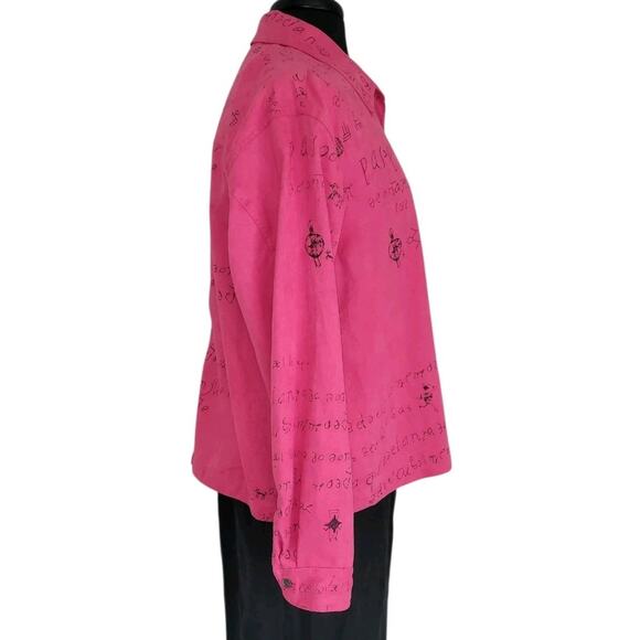 Chico’s Pink Ultrasuede Shacket Jacket Native Print Hieroglyph Sz 2 L EUC - Picture 3 of 7